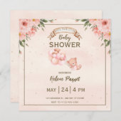 ベージュブラウンフローラ赤ちゃんシャワー日付を保存 セーブザデート (正面/裏面)