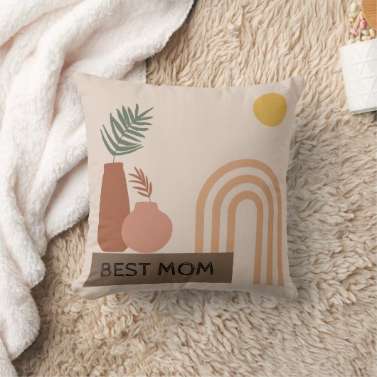 ベージュブラウンボヘミアンスクエアピロー クッション (ブランケット)