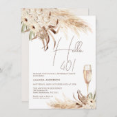 ベージュブラウンボホフローラグラスハロー40誕生日 招待状 (正面/裏面)