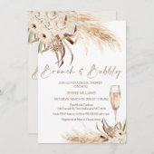 ベージュブラウンボホーブランチバブリーブライダルシャワー 招待状 (正面/裏面)