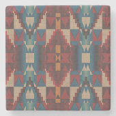 ベージュブラウンマルーンレッドティール(緑がかった色)ブルートライバルアート ストーンコースター (正面)