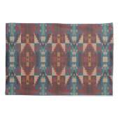 ベージュブラウンマルーンレッドティール（緑がかった色）ブルートライバルアート 枕カバー (裏面-左)