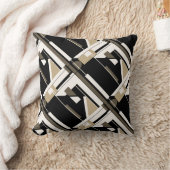 ベージュブラウン白黒対角ジオメトリックデザイン クッション (ブランケット)