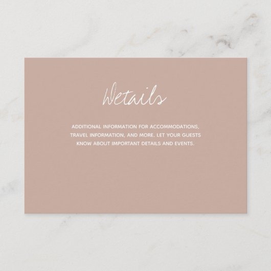 ベージュブラウン結婚タイポグラフィ詳細 エンクロージャーカード (正面)