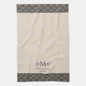 ベージュブラックアールデコフ日本のァンカスタムモノグラム キッチンタオル (縦)