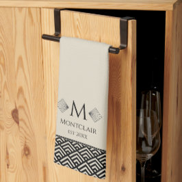 ベージュブラックアールデコフ日本のァンカスタムモノグラム キッチンタオル