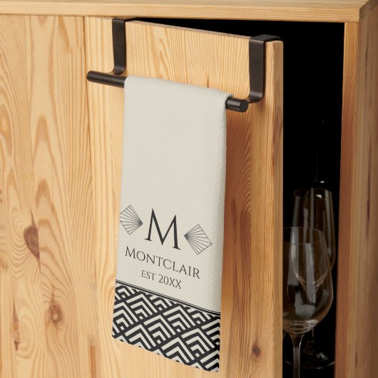 ベージュブラックアールデコフ日本のァンカスタムモノグラム キッチンタオル (三つ折り)