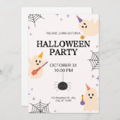 ベージュブラックオレンジよくはしゃぐハローウィンパーティ 招待状 (正面/裏面)