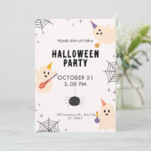 ベージュブラックオレンジよくはしゃぐ例示的ハロウィーン 招待状 (スタンド正面)