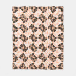 ベージュブラックサークルリングや輪アートデコレトロ60sパターン フリースブランケット