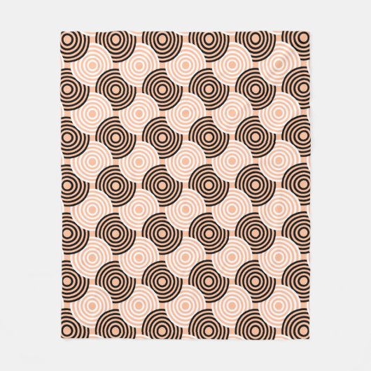 ベージュブラックサークルリングや輪アートデコレトロ60sパターン フリースブランケット (正面)