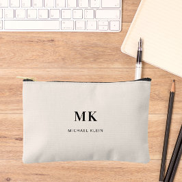 ベージュブラックモノグラムイニシャル名 アクセサリーポーチ