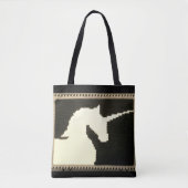 ベージュブラックユニコーンプロファイルアーティザンクロシェプリント トートバッグ (正面)