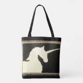 ベージュブラックユニコーンプロファイルアーティザンクロシェプリント トートバッグ (裏面)