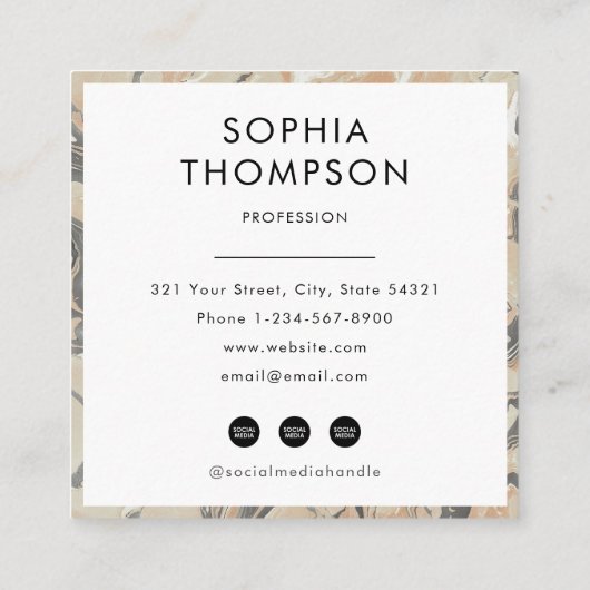 ベージュブラック大理石抽象芸術QRコードソーシャルメディア スクエア名刺 (裏面)