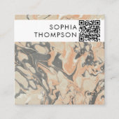 ベージュブラック大理石抽象芸術QRコードソーシャルメディア スクエア名刺 (正面)