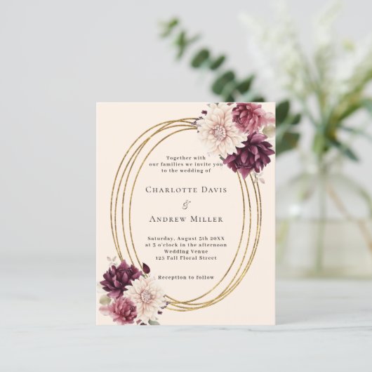 ベージュブルゴーニュアイボリー花模様結婚式招待状 (スタンド正面)