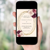 ベージュブルゴーニュアイボリー花模様金ゴールド結婚フレーム 招待状