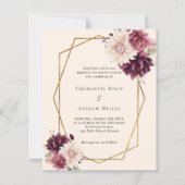 ベージュブルゴーニュフローラ幾何学結婚式招待状 (正面)