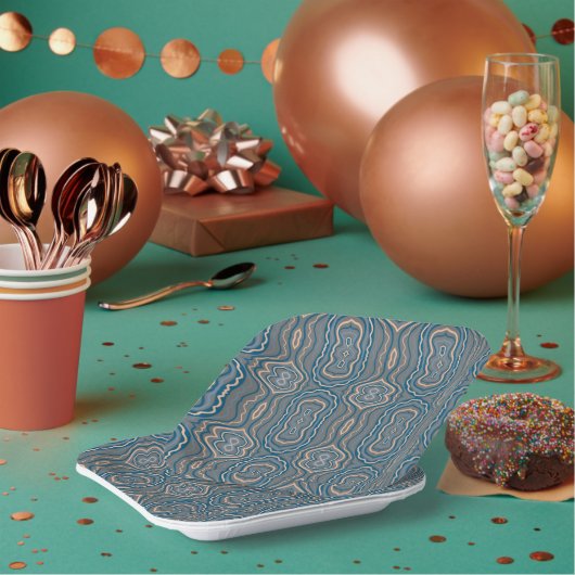 ベージュブルーとグレーの交互パターンデザイン ペーパープレート (複数)