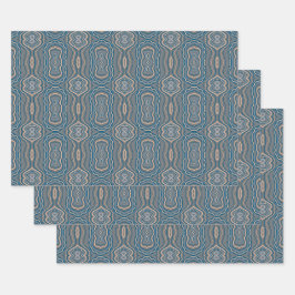 ベージュブルーとグレーの交互パターンデザイン ラッピングペーパーシート