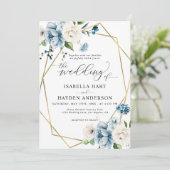 ベージュブルーエレガントフローラ金ゴールドフレ結婚ーム 招待状 (スタンド正面)