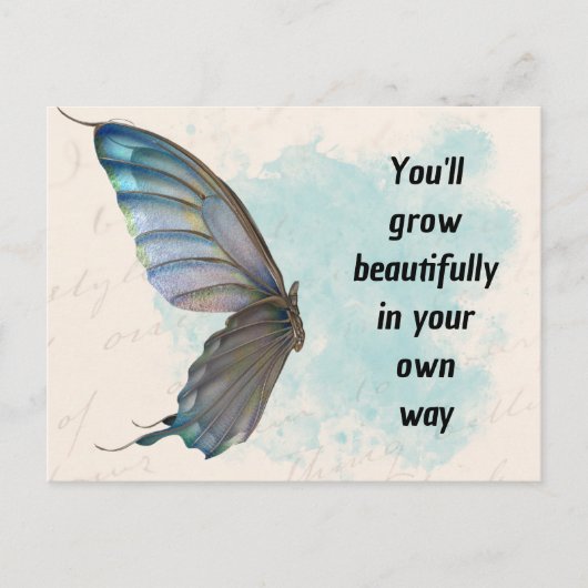 ベージュブルーヴィンテージバタフライスタンダードポストカード ポストカード (正面)
