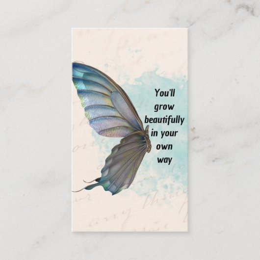 ベージュブルーヴィンテージバタフライビジネスカード 名刺 (正面)