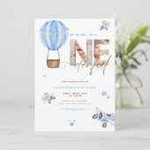 ベージュブルー熱気球オンダーフル1歳の誕生日 招待状 (スタンド正面)