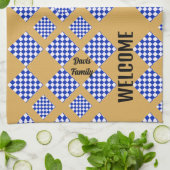 ベージュブルー白市松模様に キッチンタオル (折り畳み)