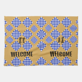 ベージュブルー白市松模様に キッチンタオル