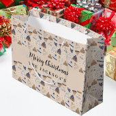 ベージュブルー編冬衣服北欧クリスマス ラージペーパーバッグ
