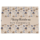 ベージュブルー編冬衣服北欧クリスマス ラージペーパーバッグ (正面)