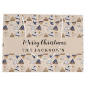 ベージュブルー編冬衣服北欧クリスマス ラージペーパーバッグ (裏面)