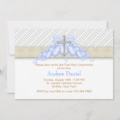 ベージュブルー金ゴールドクロスボーイズブルーファースト 招待状 (裏面)