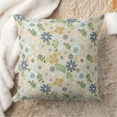 ベージュブルー&金ゴールドフローラデイジーソファ クッション (ブランケット)