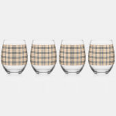 ベージュプラかわいらしイドタータンチェック ステムなしワイングラス (右)