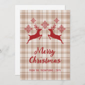 ベージュプライド赤い鹿の雪の結晶メリークリスマス シーズンカード (正面/裏面)