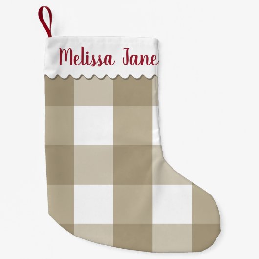 ベージュプレードバッファローチェックモノグラム スモールクリスマスストッキング (正面)