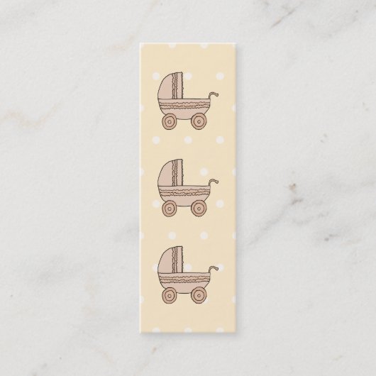 ベージュベビーの手押車。 むらがある背景 スキニー名刺 (正面)