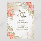 ベージュベビーシャワーフローラ招待状 招待状 (正面/裏面)