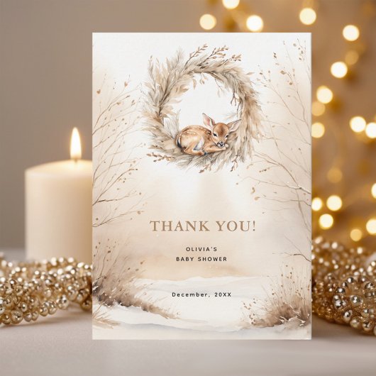 ベージュベビーディアスノーベビーシャワーありがとう サンキューカード