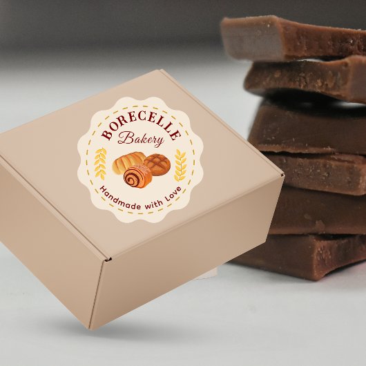 ベージュベーカリービジネステッカー ラウンドシール