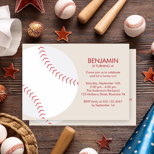 ベージュベースボールテーマのスポーツ誕生日 招待状