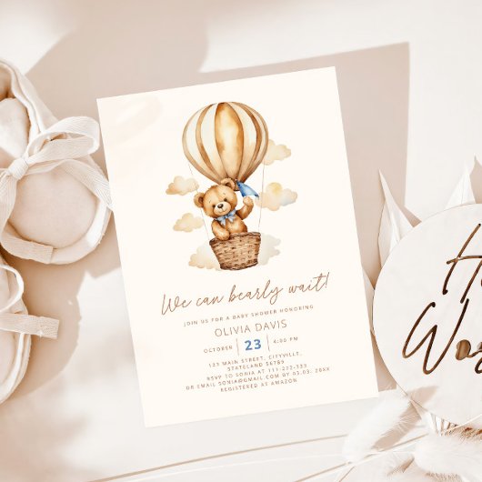 ベージュベーモダンベビーボーイベビーシャワー 招待状