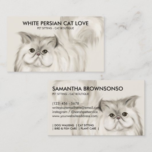 ベージュペルシャ猫イラストレーション水彩 名刺 (正面/裏面)