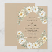 ベージュホワイトの芍薬の結婚式 招待状 (正面/裏面)