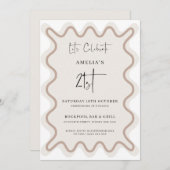 ベージュホワイトウェー縁どブ21歳誕生日招待状 招待状 (正面/裏面)