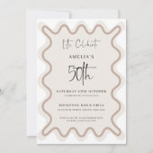 ベージュホワイトウェー縁どブ50番目の誕生日招待状 招待状 (正面)