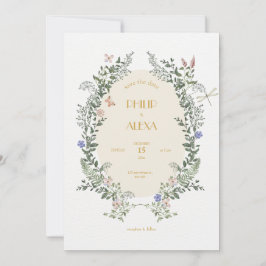 ベージュホワイトエレガントフローラ結婚ズ 招待状